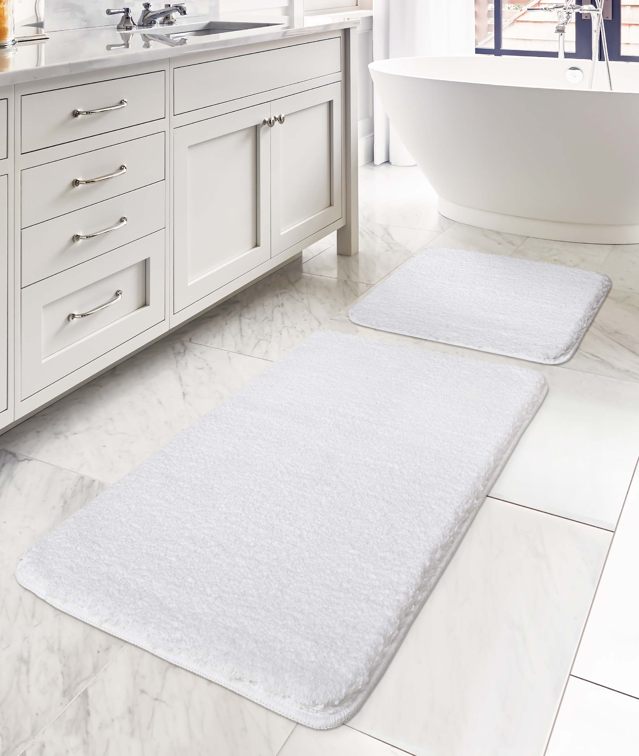 Mino Kaydırmaz Taban Beyaz 2'li Banyo Paspası 60 x 100 - 50 x 60