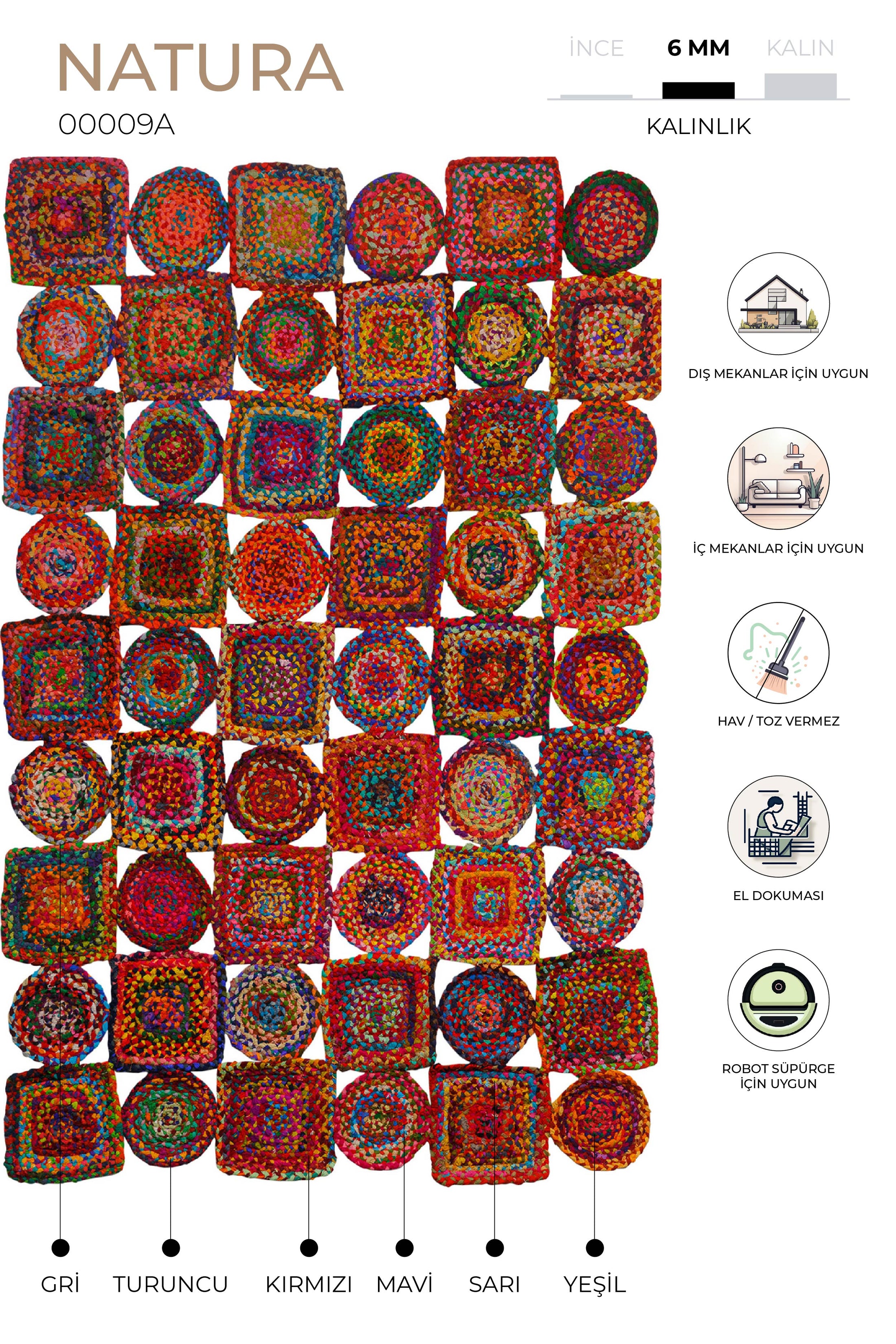 Natura El Dokuma Jüt Bohem Tarz Otantik Salon Oturma Odası Koridor Yatak Odası Natural Halı 00009A