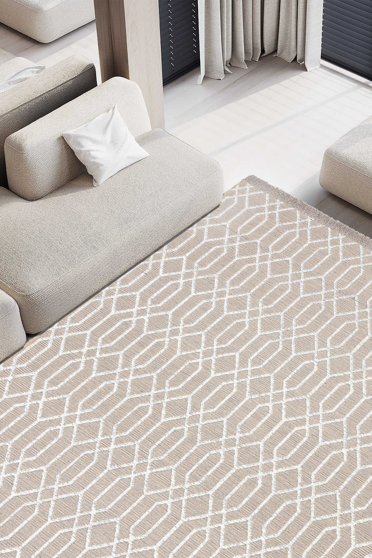 Rosso Krem Dokuma Sisal Halı Jüt Halı Kilim Salon Oturma Odası Yatak Odası Koridor Halısı 23037A