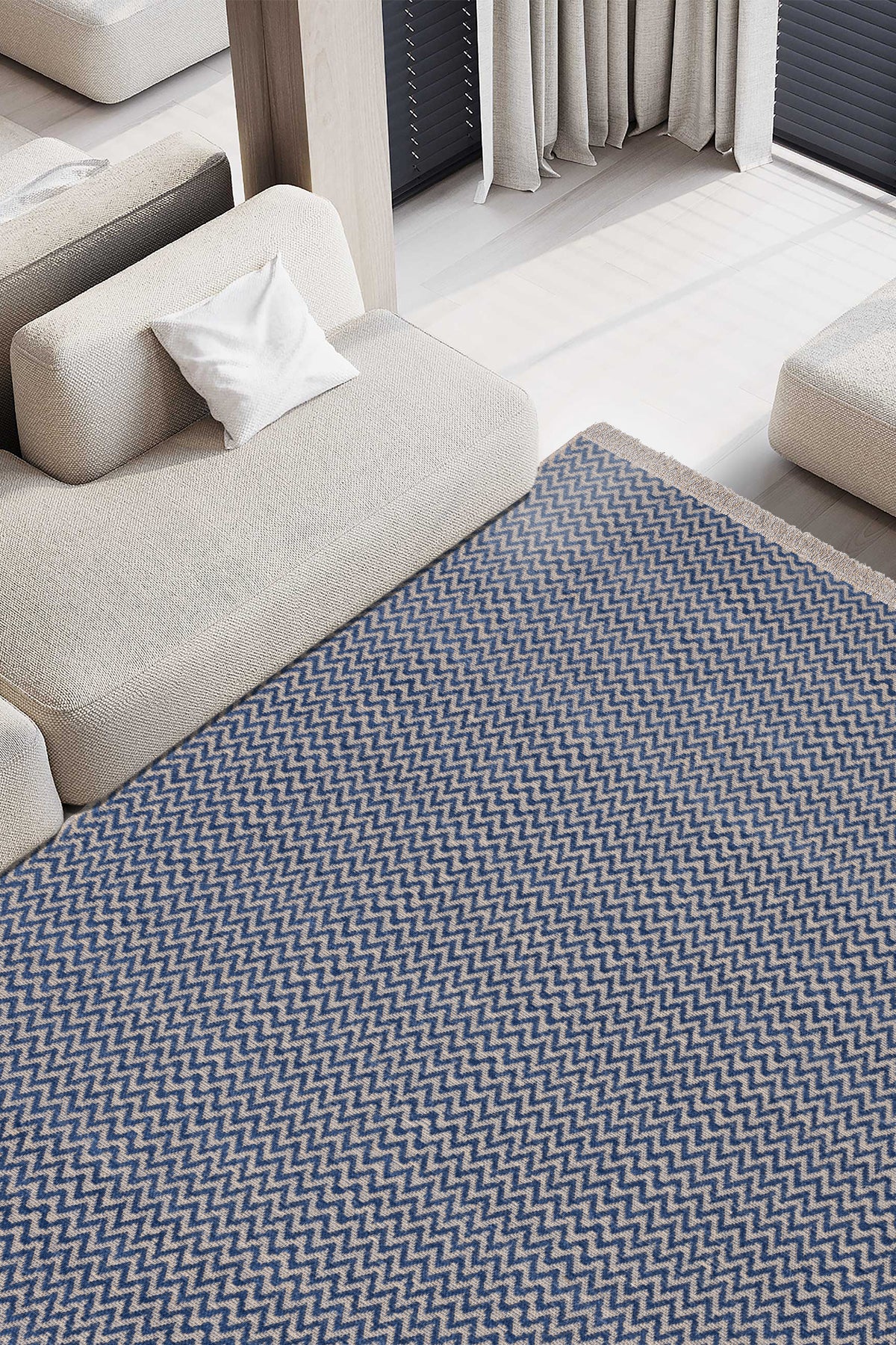 Rosso Lacivert Dokuma Sisal Halı Jüt Halı Kilim Salon Oturma Odası Yatak Odası Koridor Halısı 23033A