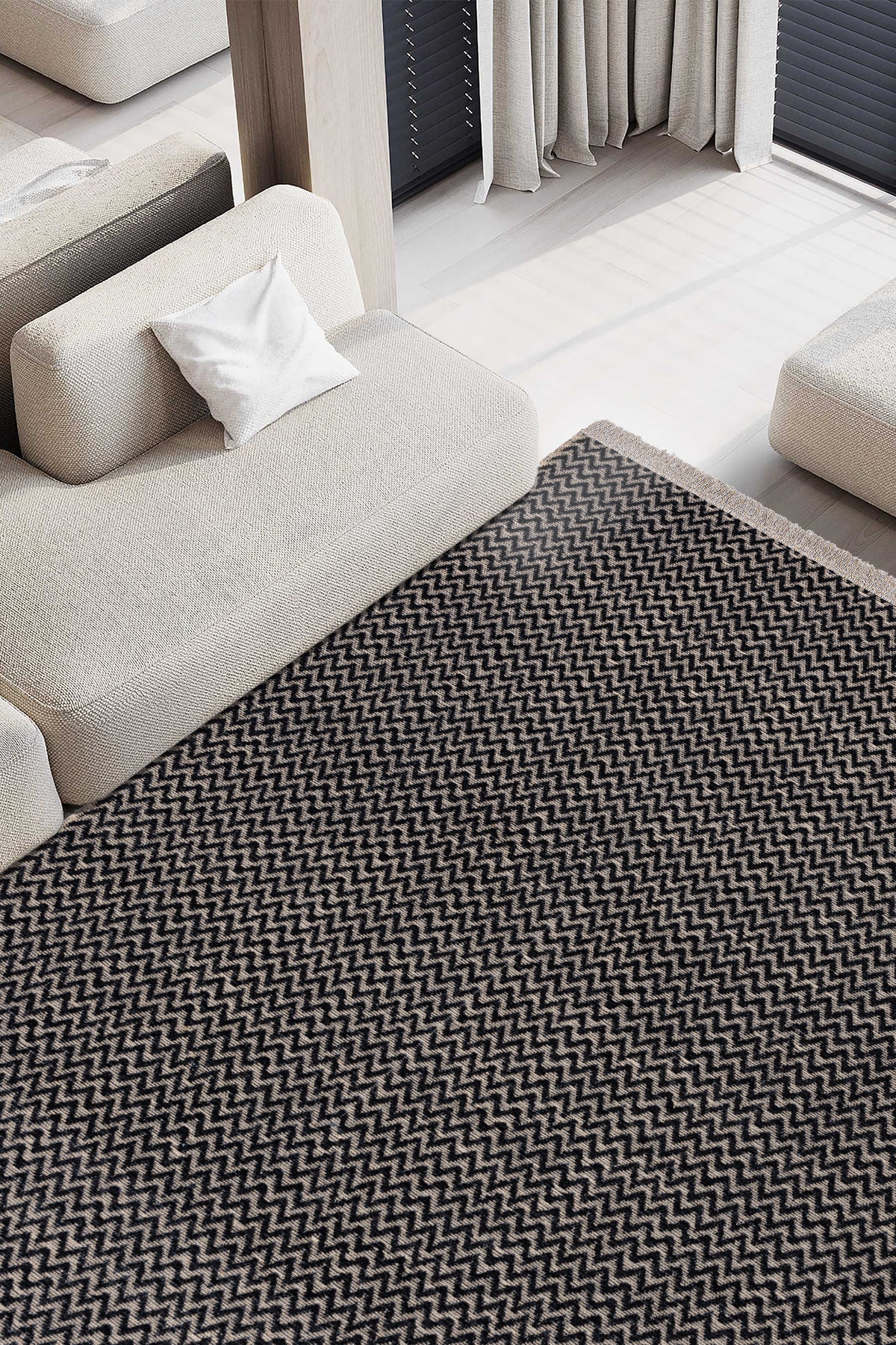 Rosso Siyah Dokuma Sisal Halı Jüt Halı Kilim Salon Oturma Odası Yatak Odası Koridor Halısı 23033A
