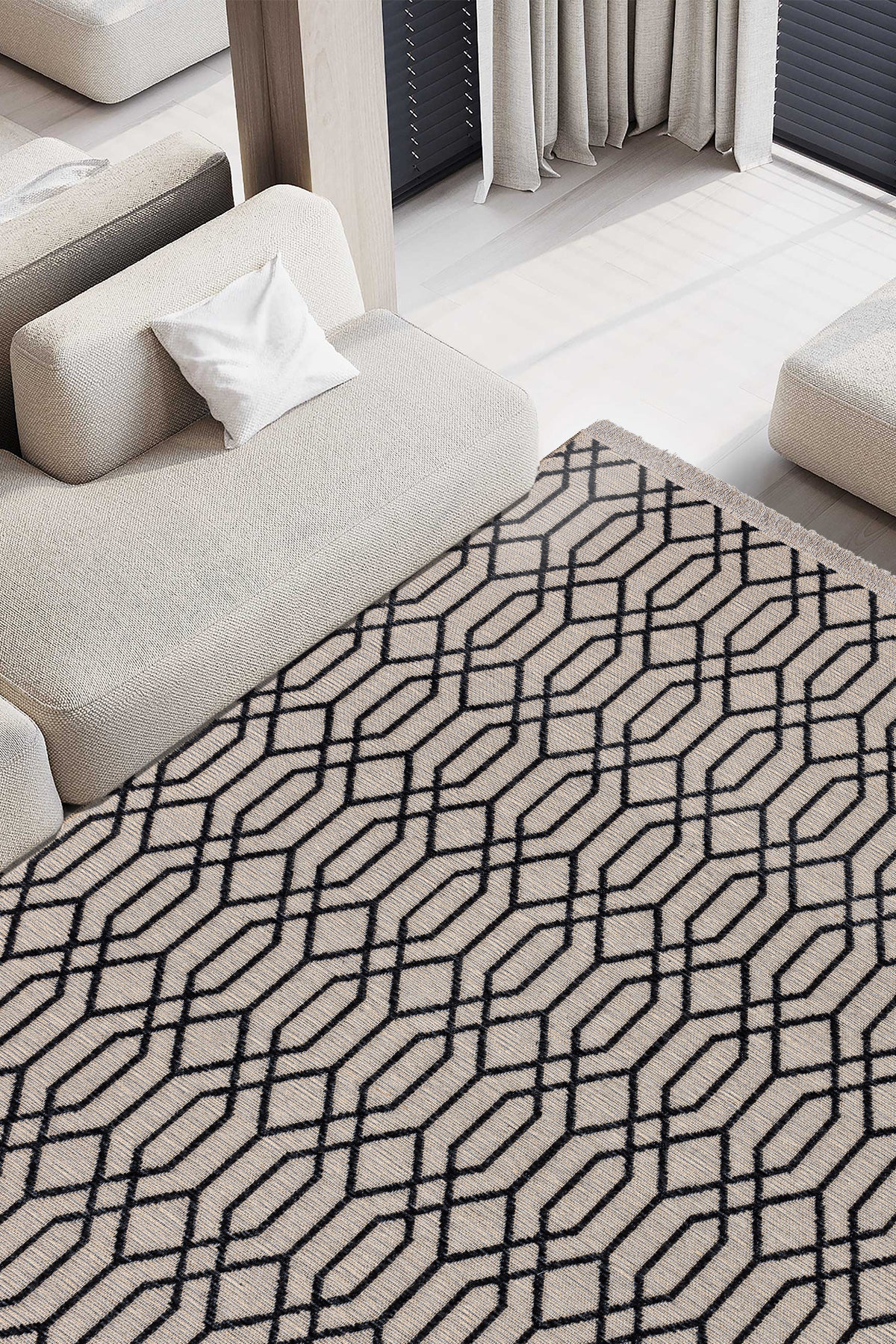 Rosso Siyah Dokuma Sisal Halı Jüt Halı Kilim Salon Oturma Odası Yatak Odası Koridor Halısı 23037A