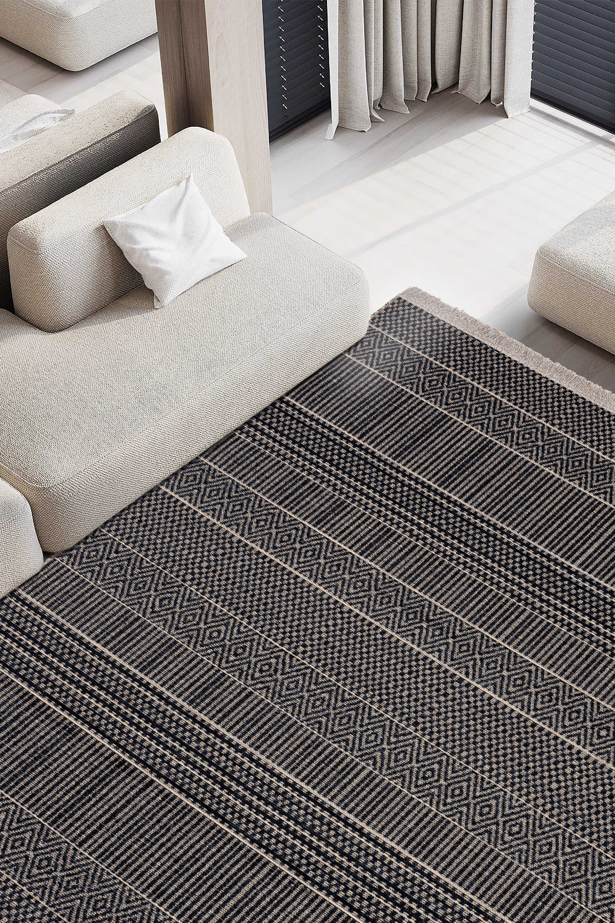 Rosso Siyah Dokuma Sisal Halı Jüt Halı Kilim Salon Oturma Odası Yatak Odası Koridor Halısı 23041A