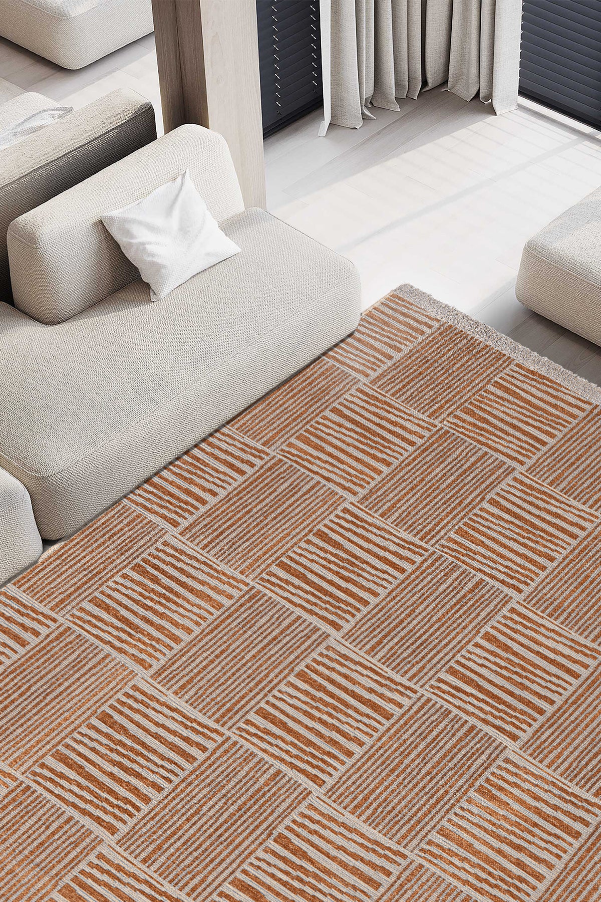 Rosso Turuncu Dokuma Sisal Halı Jüt Halı Kilim Salon Oturma Odası Yatak Odası Koridor Halısı 23043A