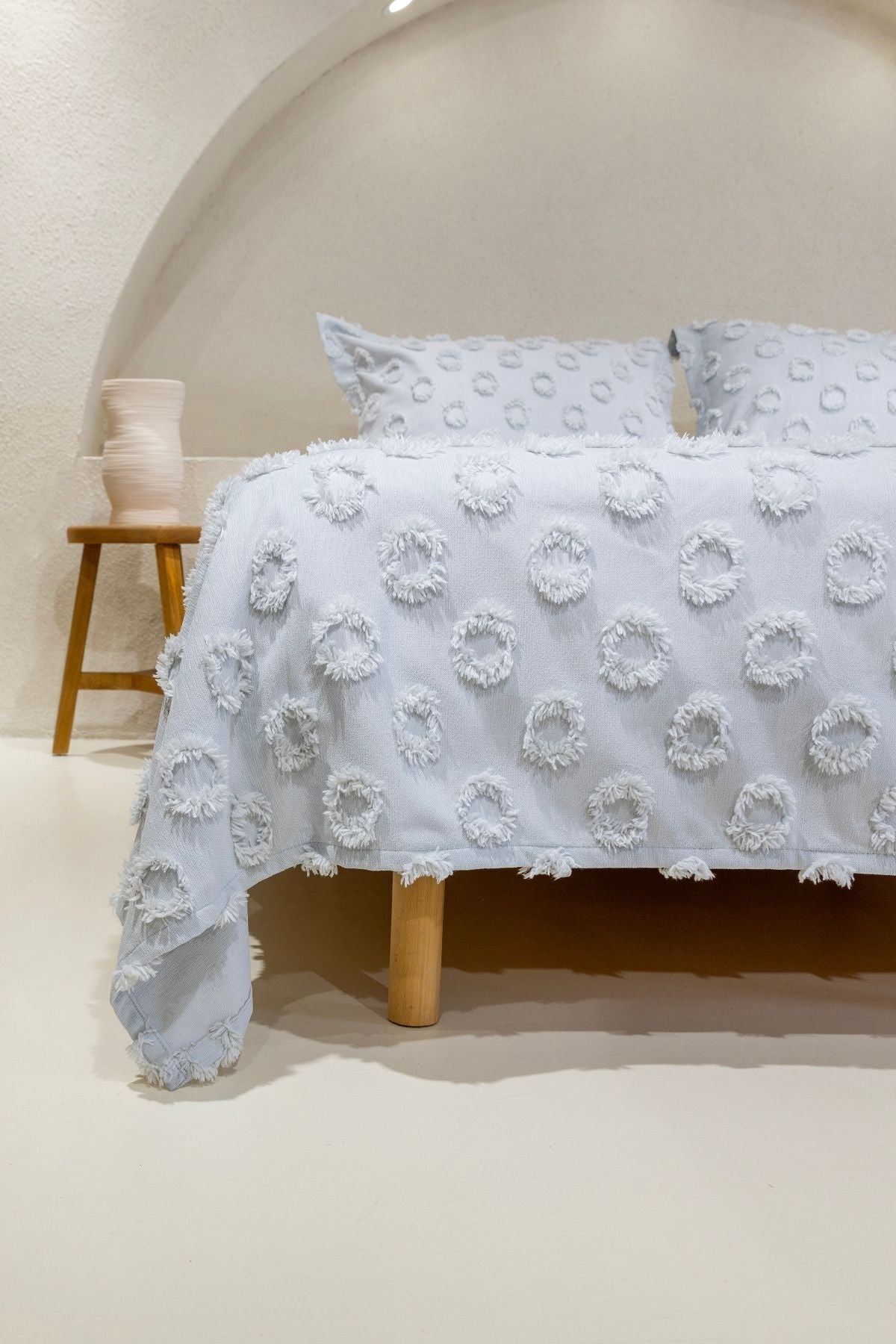 Sitra Gri Çift Kişilik Püsküllü Yatak Örtüsü 230x250 2 Yastık 50x70 5033