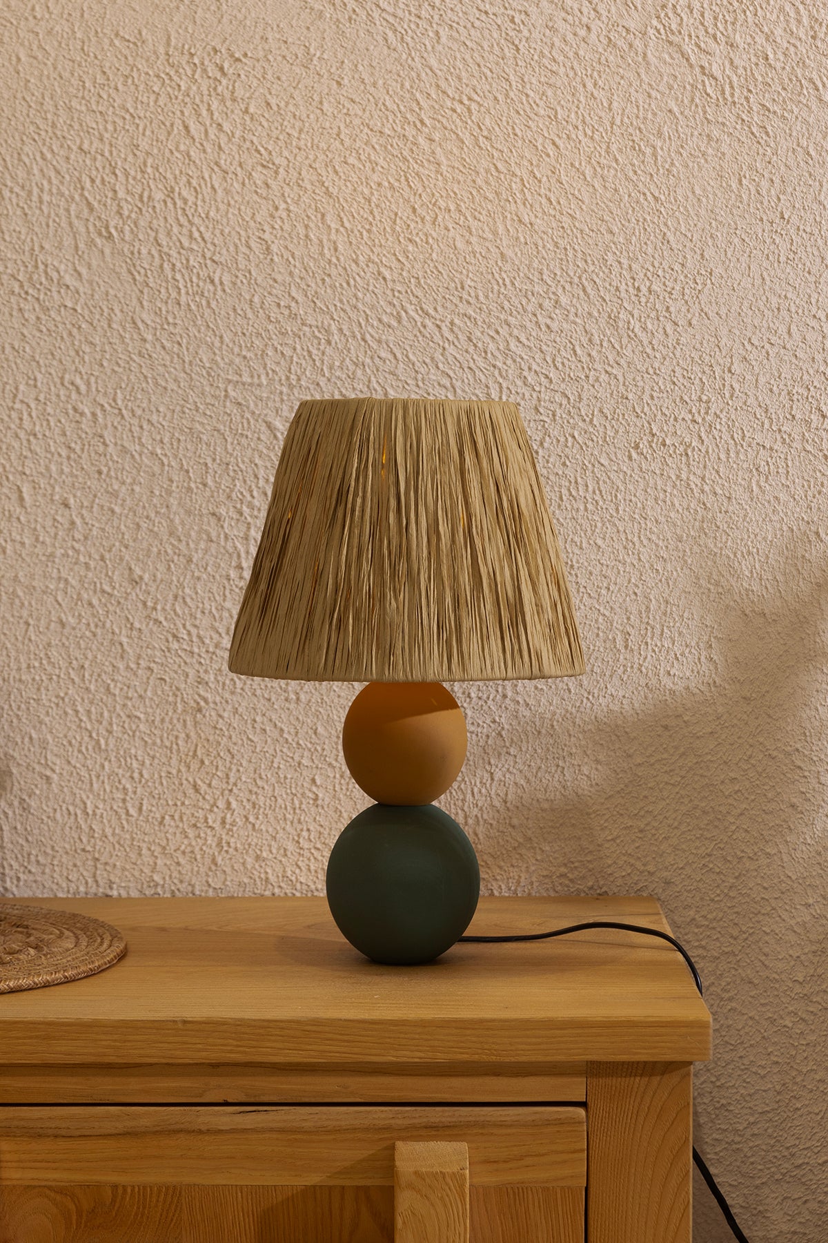 Soleil Dairesel Ahşap Gövdeli Kağıt Başlıklı Bohem Abajur 9096