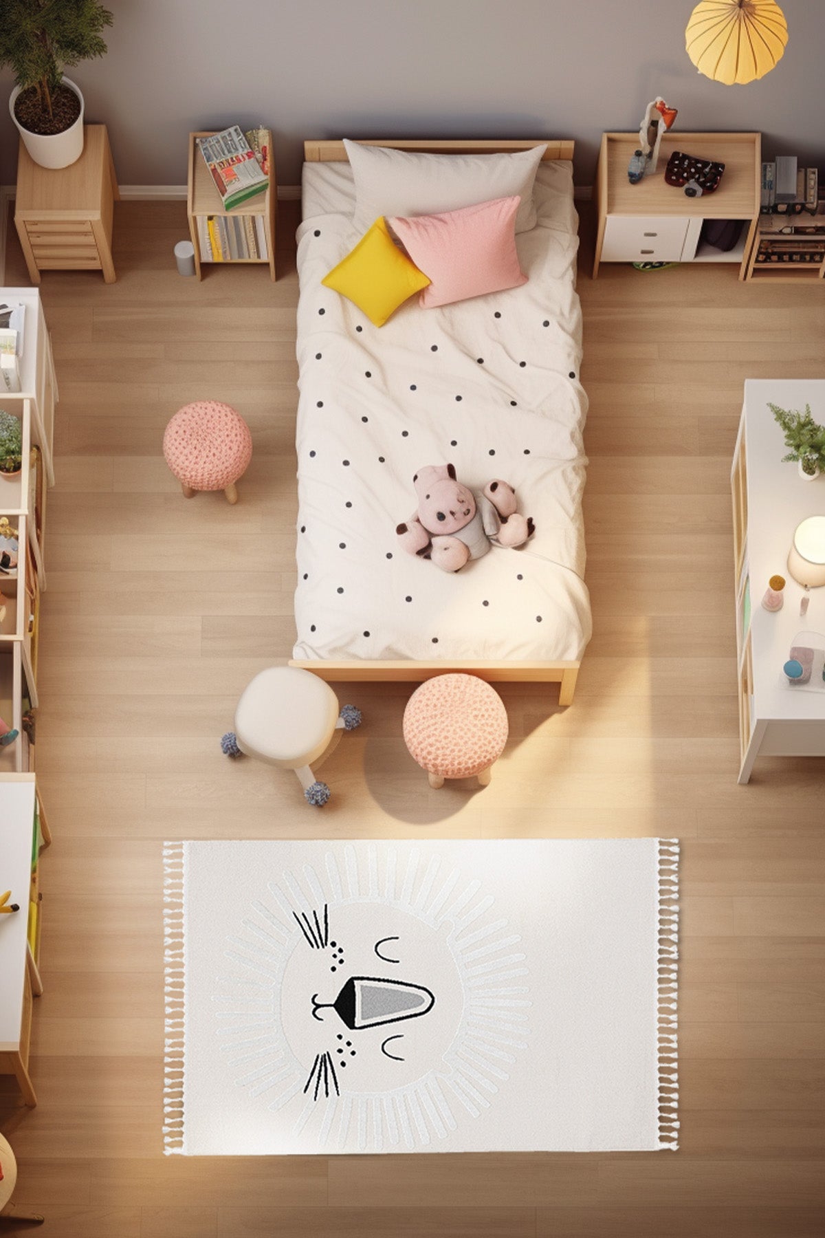 Sparkle Krem Aslan Figürlü Hayvan Figürlü Çocuk Odası Bebek Odası Halısı 33454A