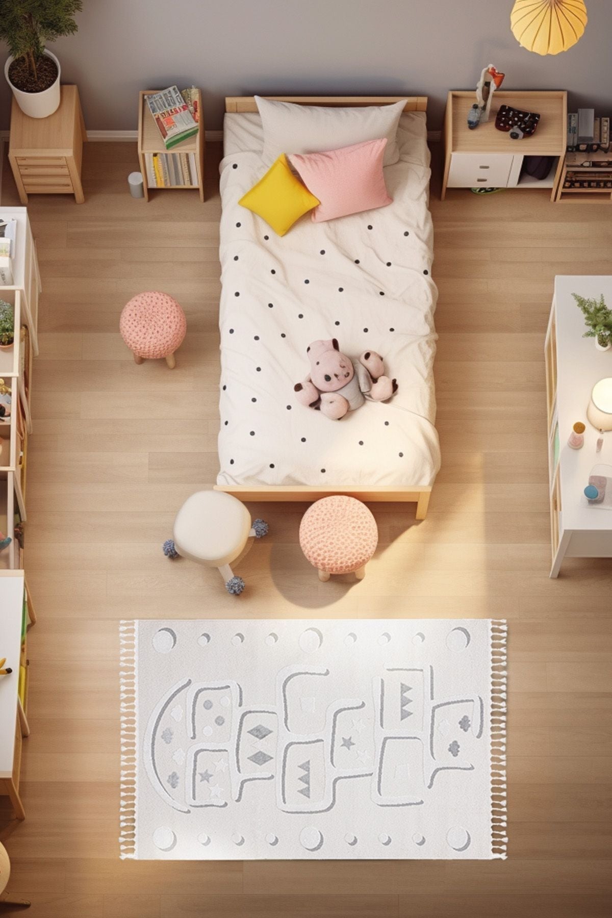 Sparkle Krem Gri Seksekli Çocuk Odası Bebek Odası Halısı 133x190 33451B