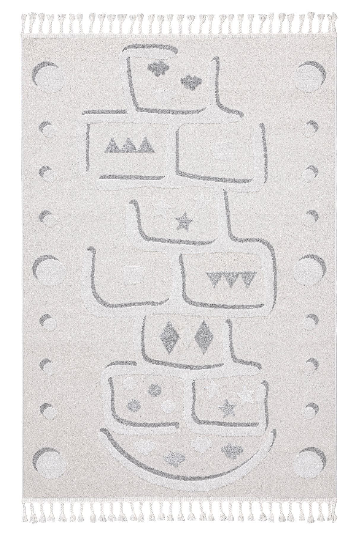 Sparkle Krem Gri Seksekli Çocuk Odası Bebek Odası Halısı 133x190 33451B