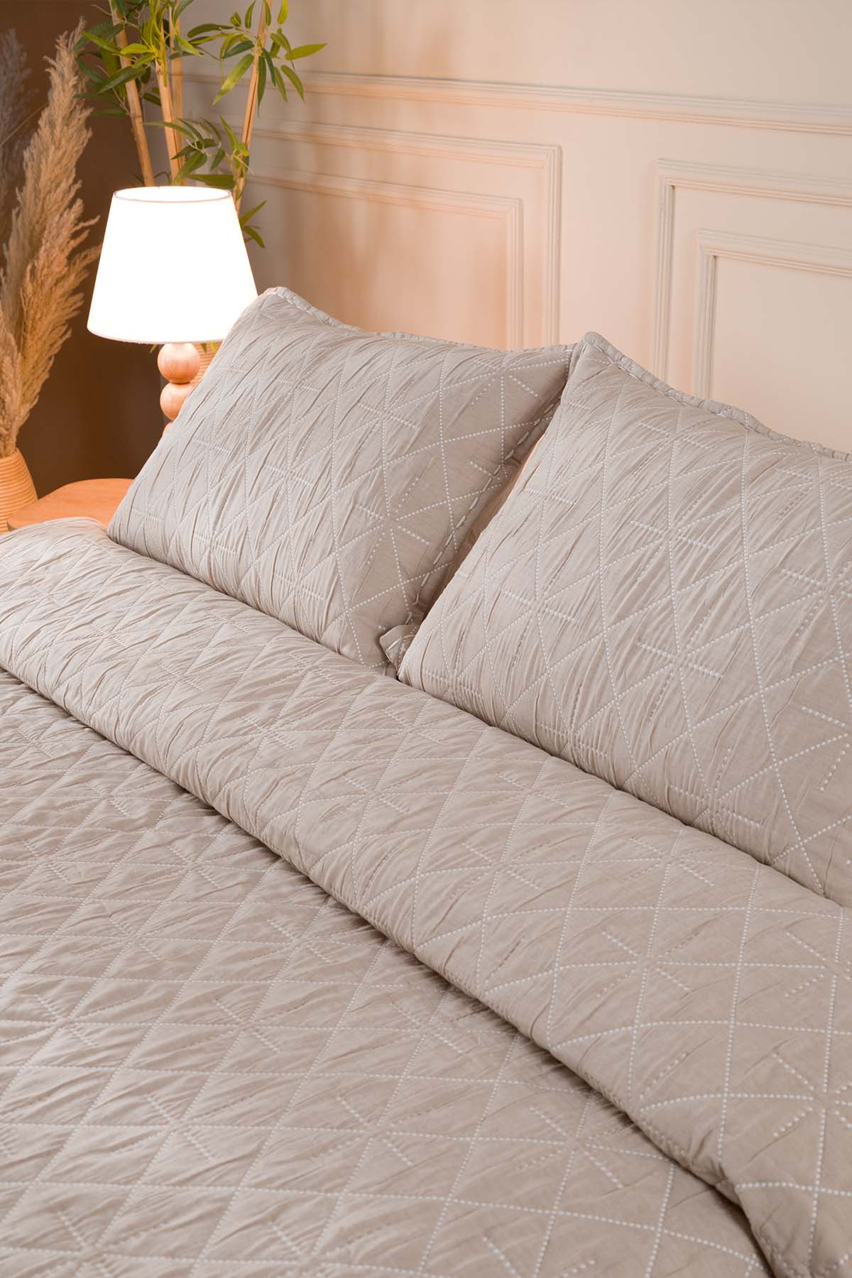 Stella Bej Pamuklu Çift Kişilik 3 Parça Yatak Örtüsü 230x250 2 Yastık 50x70 5029