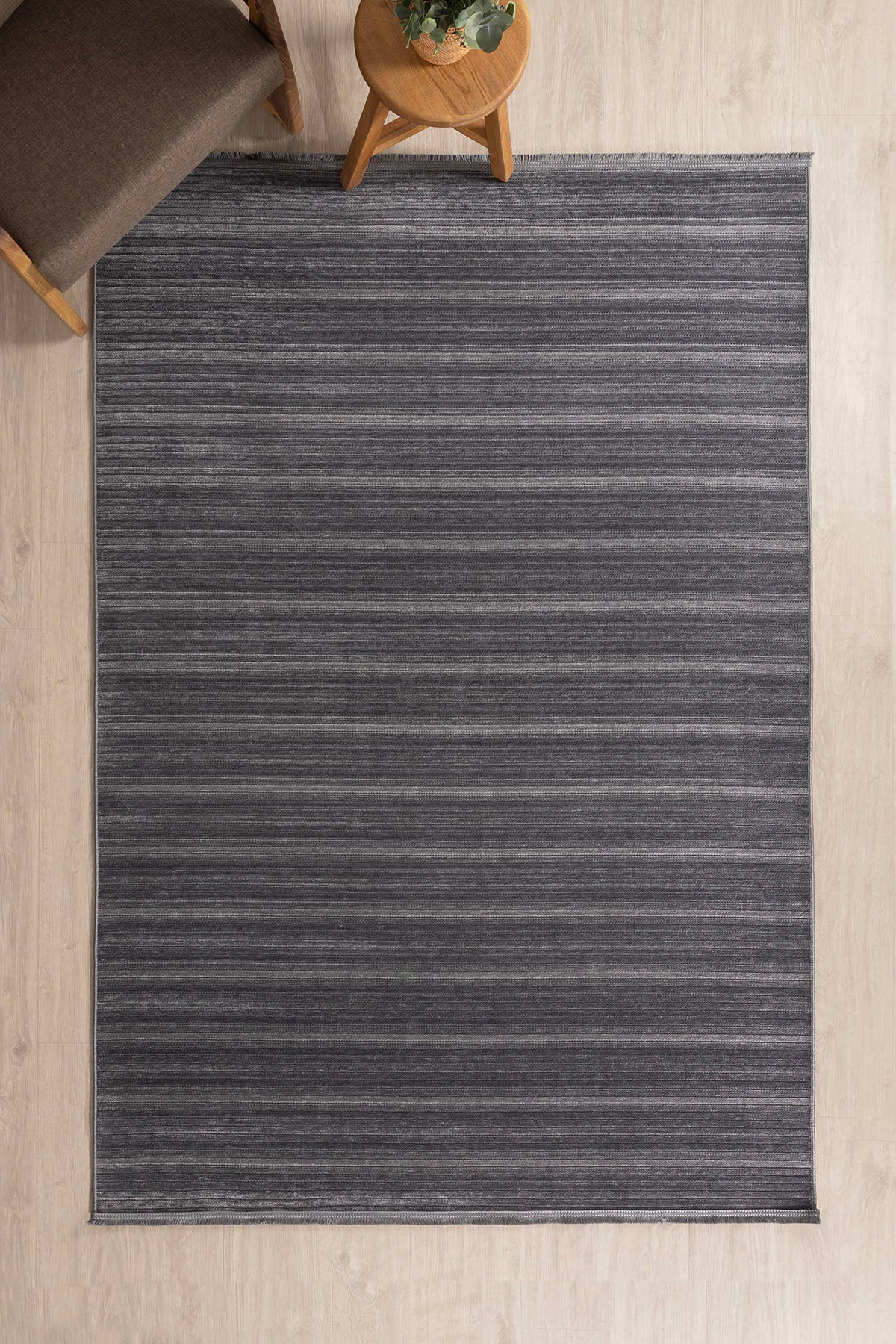 Stripe Antrasit Kilim Kaymaz Taban Salon Oturma Odası Antre Halısı 33010A