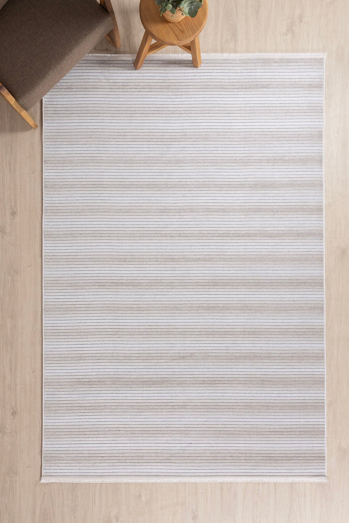 Stripe Krem Kilim Kaymaz Taban Salon Oturma Odası Antre Halısı 33014A