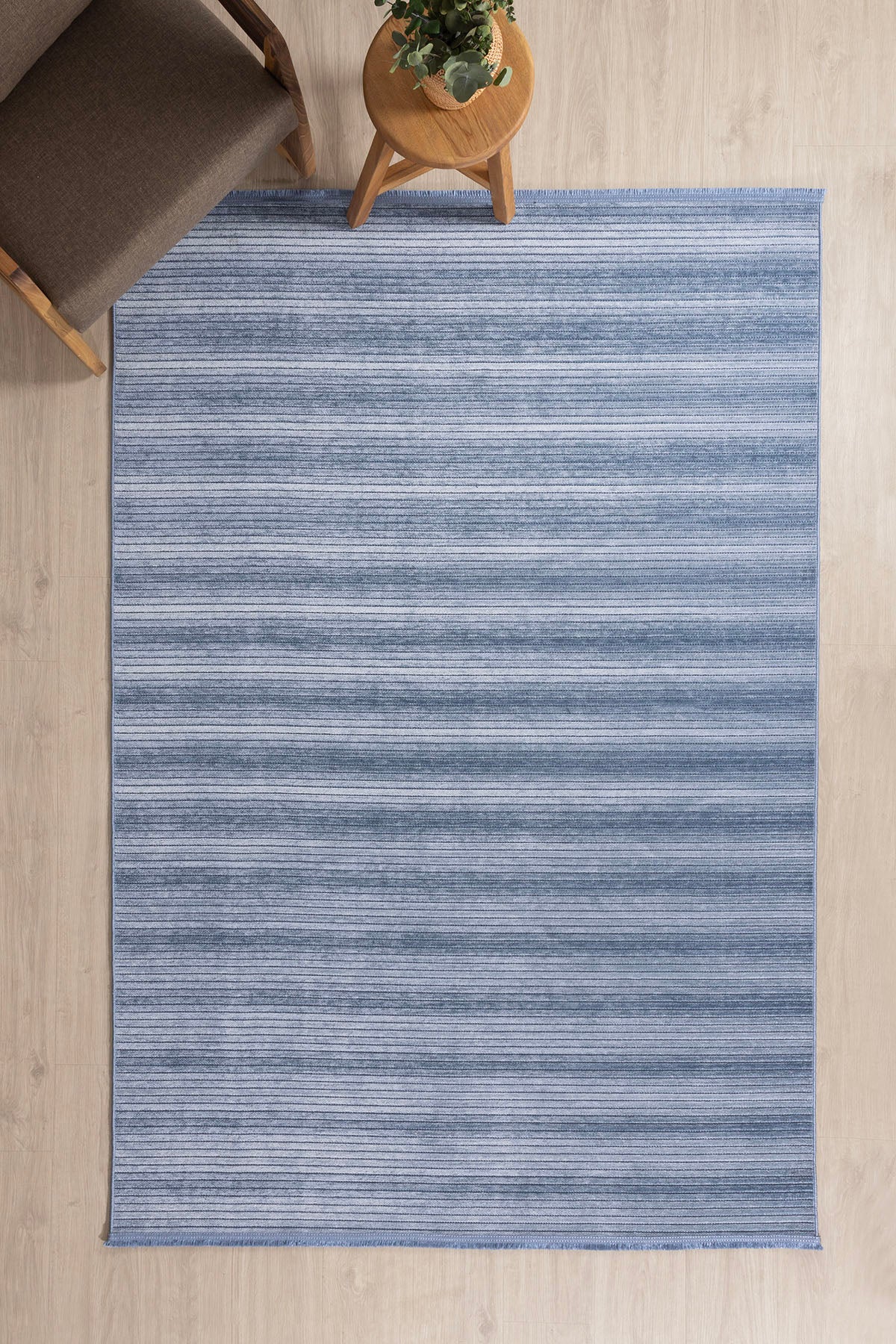 Stripe Mavi Kilim Kaymaz Taban Salon Oturma Odası Antre Halısı 33013A