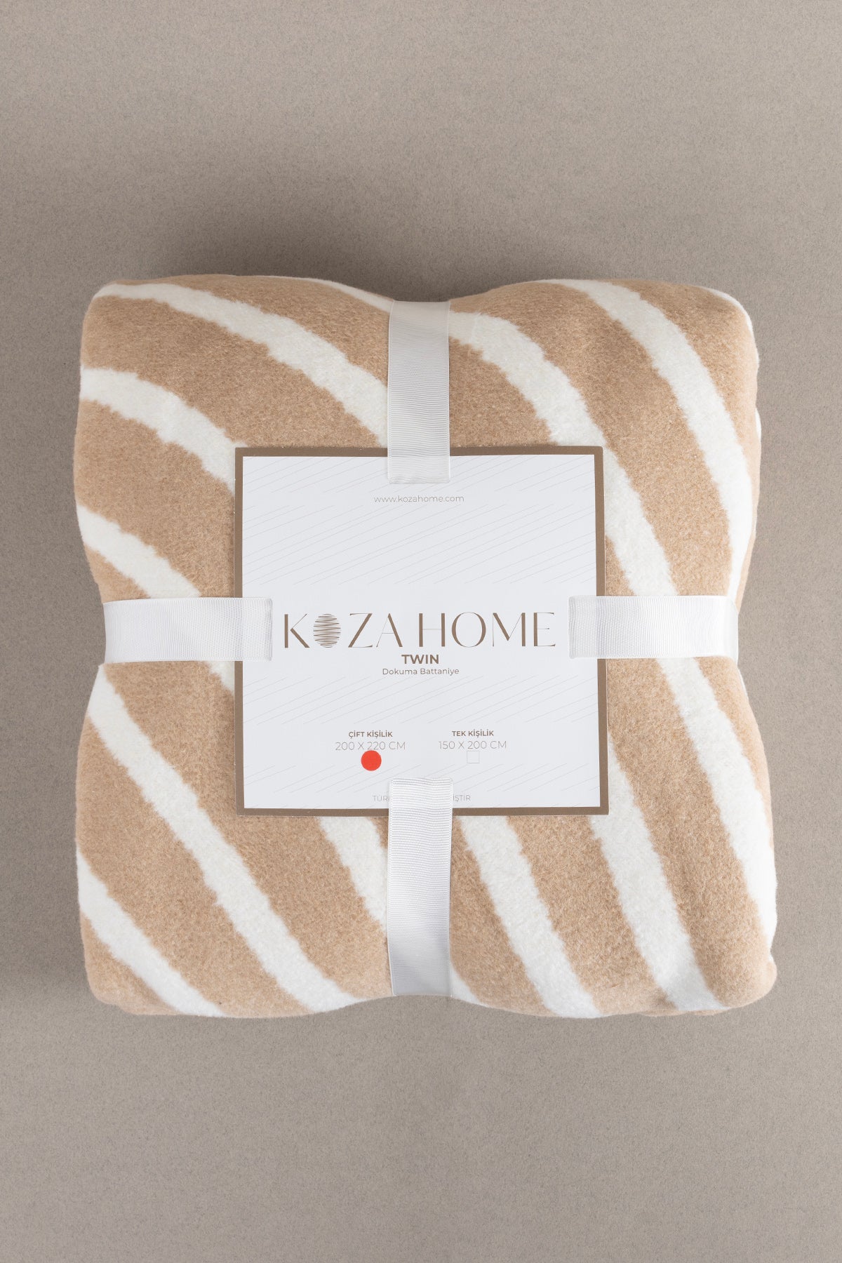 Twin Battaniye Soft Pamuklu Çift Kişilik Battaniye Kahve Krem 200 x 220 5036A