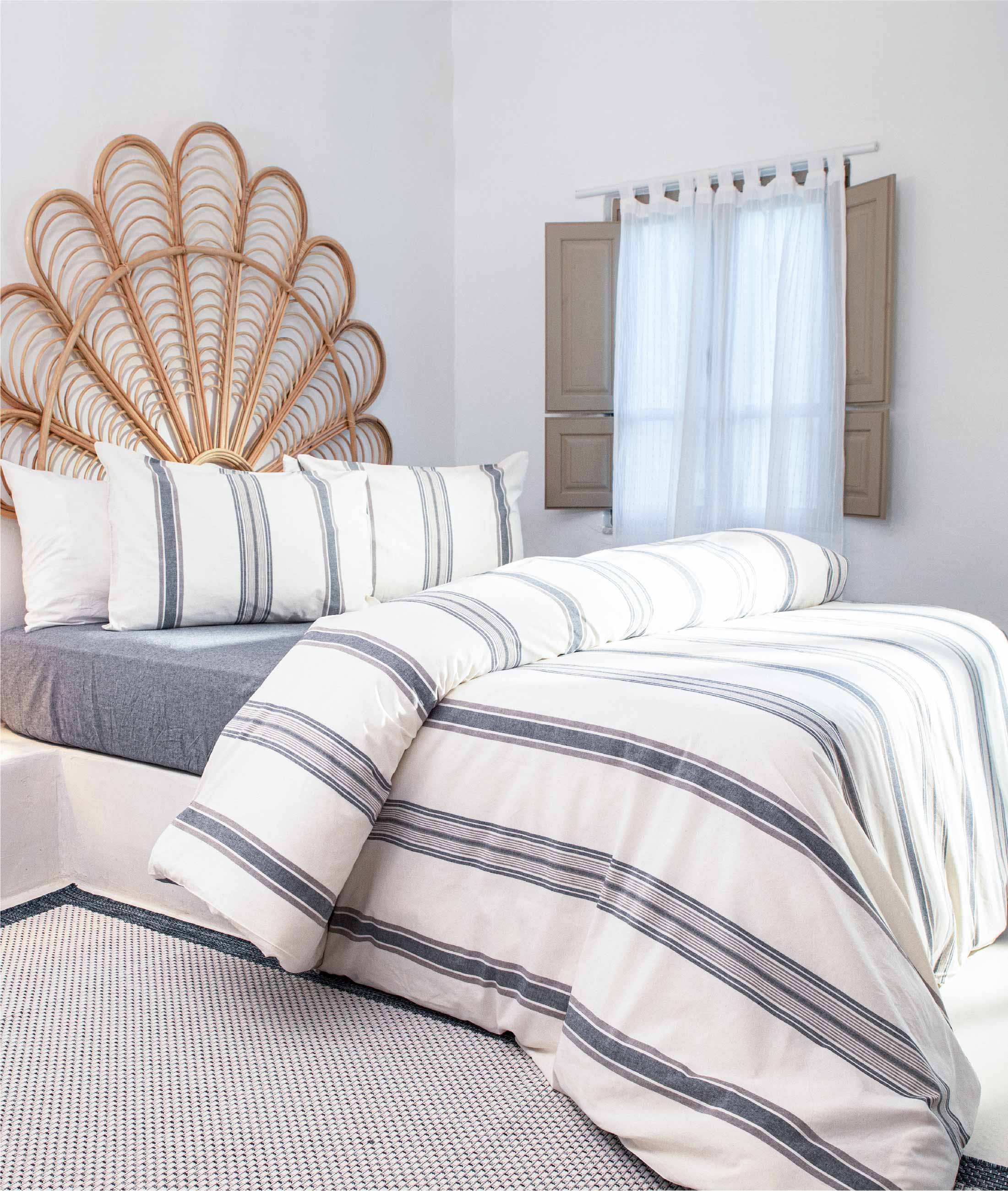 Viento Nevresim Takımı Pamuk Lacivert Kahve Çizgili Lacivert Çift Kişilik 200x220 9507A