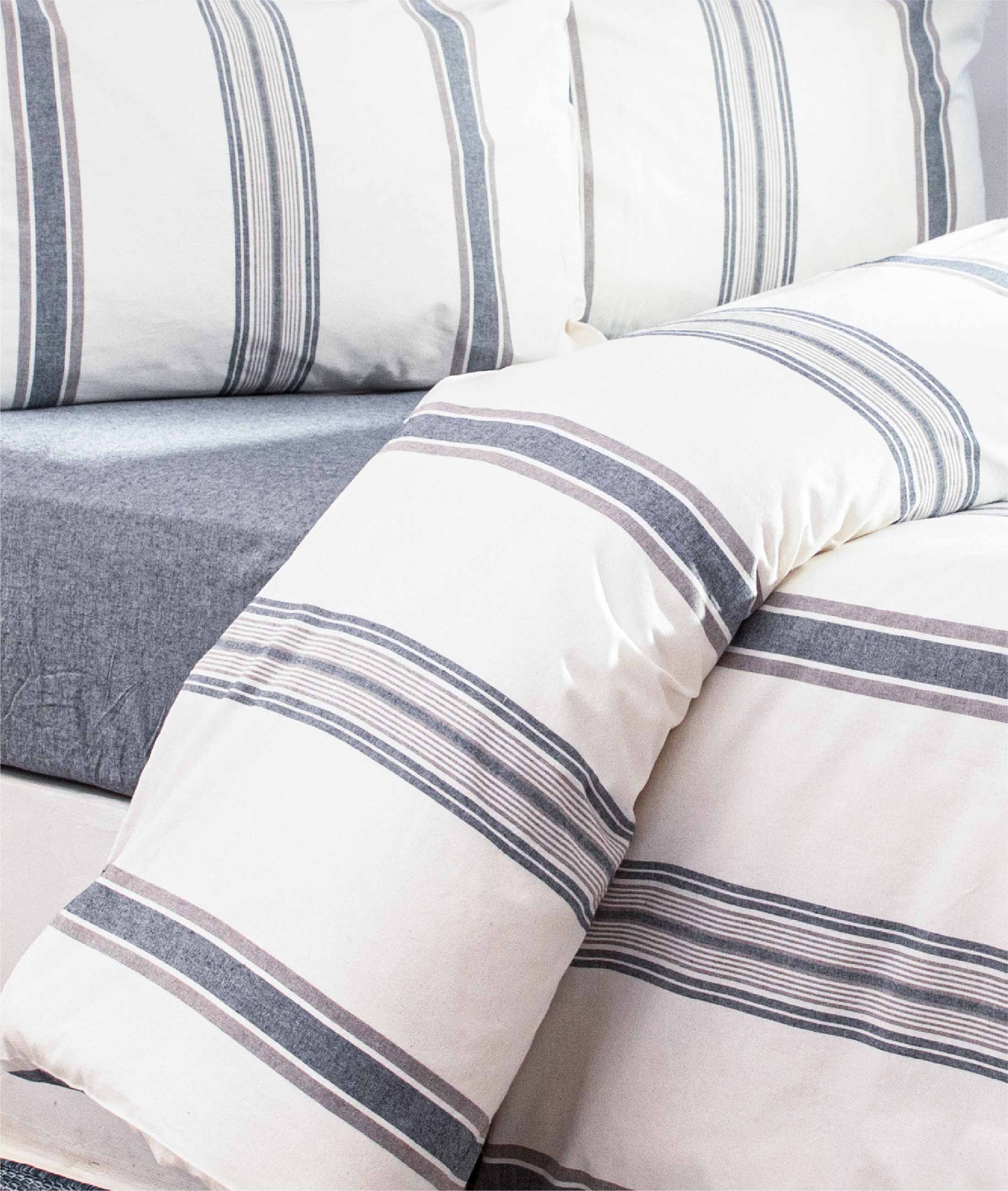 Viento Nevresim Takımı Pamuk Lacivert Kahve Çizgili Lacivert Çift Kişilik 200x220 9507A