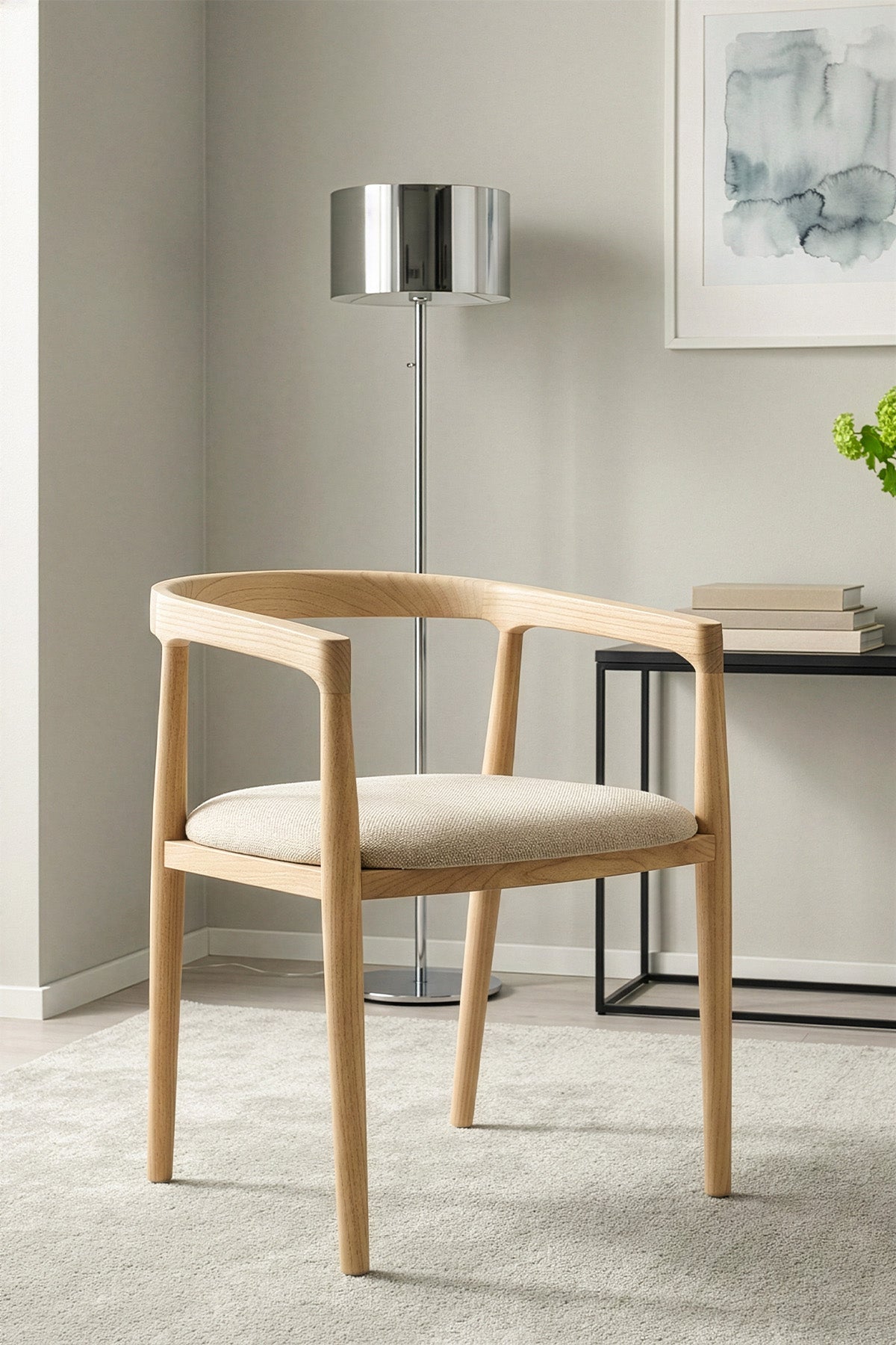 Savia Bej Minderli Natural Masif Ahşap Sandalye 10111