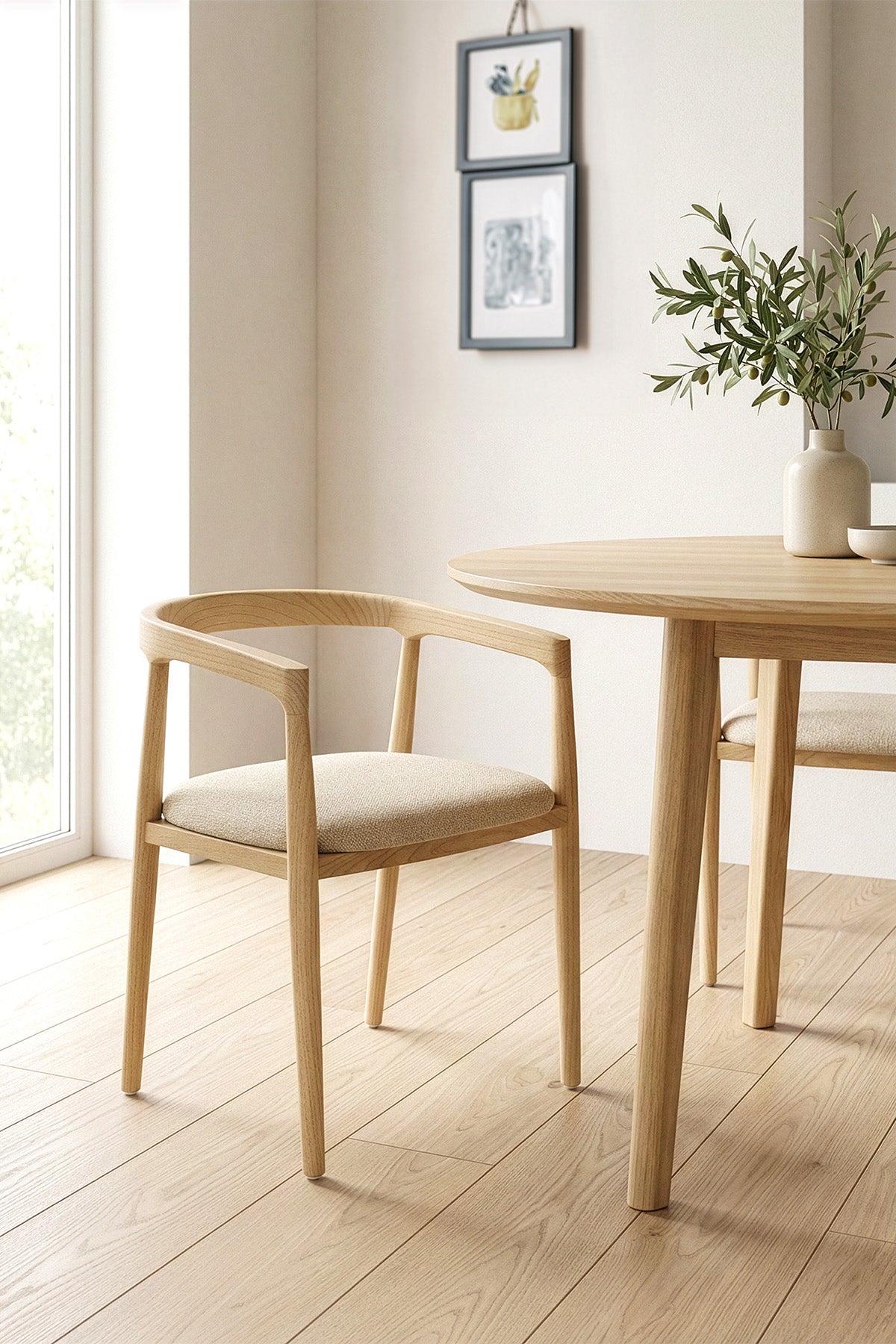 Savia Bej Minderli Natural Masif Ahşap Sandalye 10111