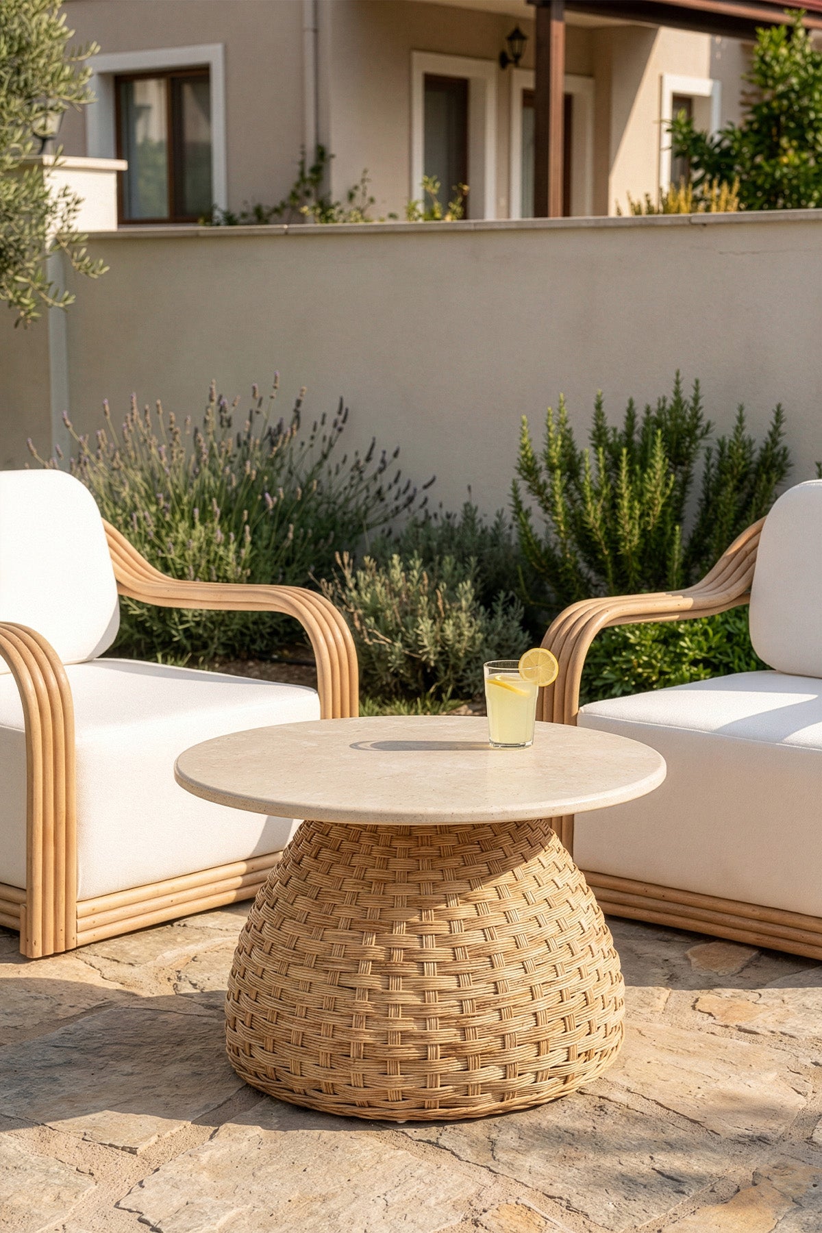 Savia Rattan Ayaklı Mermer Masa 10117