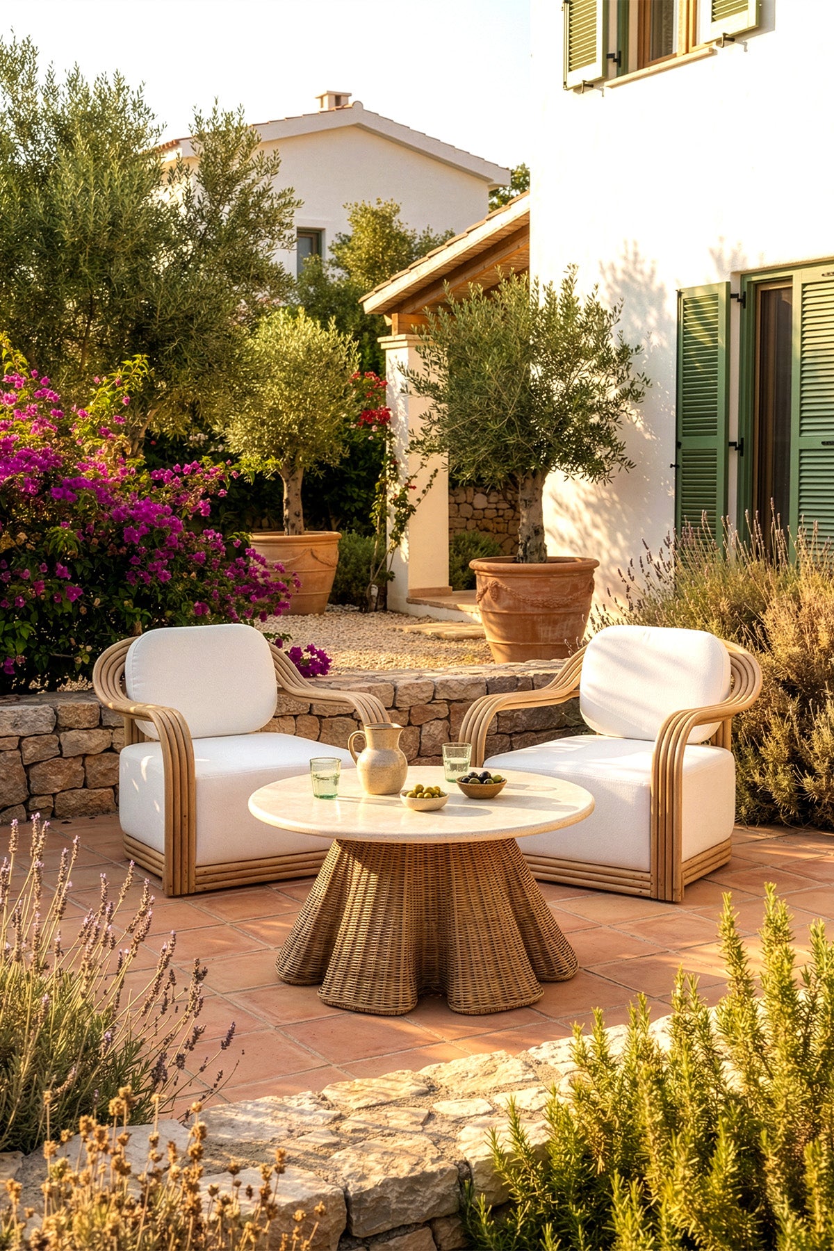 Savia Demir ve Rattan Örme Ayaklı Mermer Masa 120cm 10119