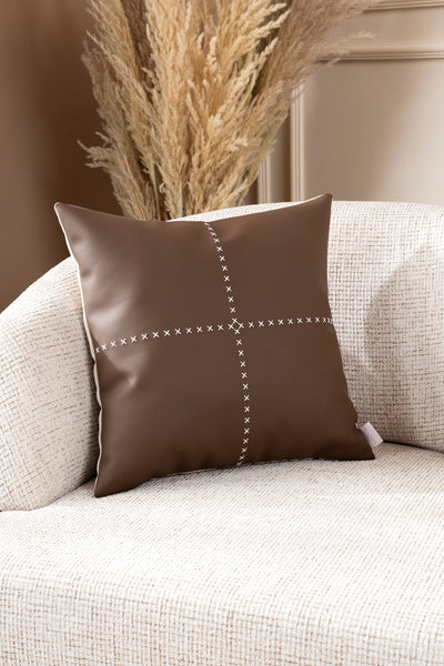 Ivy Soft Deri Kahve Kırlent Kılıfı 45X45 2546