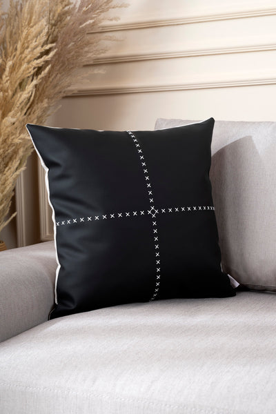 Ivy Soft Deri Siyah Kırlent Kılıfı 45X45 2548