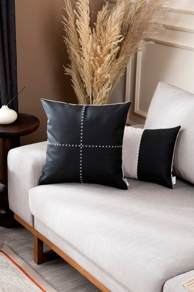 Ivy Soft Deri Siyah Kırlent Kılıfı 45X45 2548