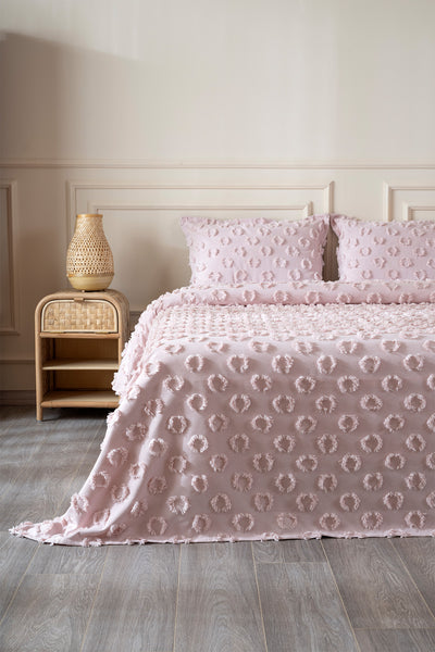 Sitra Pudra Çift Kişilik Püsküllü Yatak Örtüsü 230x250 2 Yastık 50x70 5032