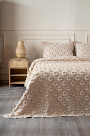 Sitra Bej Çift Kişilik Püsküllü Yatak Örtüsü 230x250 2 Yastık 50x70 5135