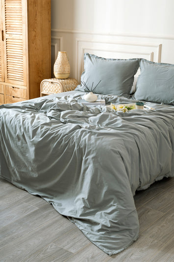 Boho Sade Natural Yeşil % 100 Pamuk Nevresim Takımı Çift Kişilik 200 x 220 7032A