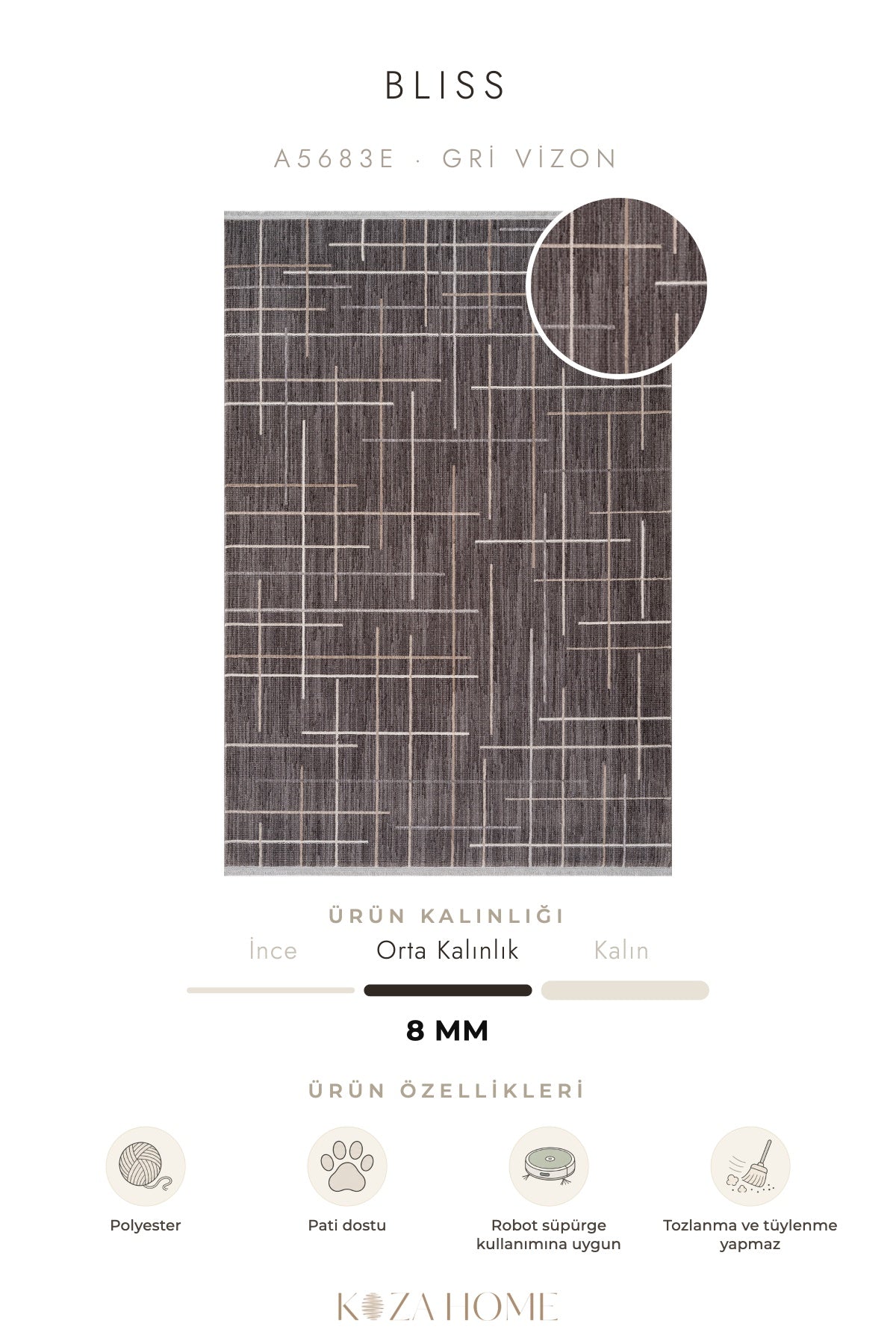 Calvin Klein Bliss Gri Vizon Halı A5683E