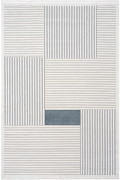 Farahan Krem Mavi  Geometrik Desenli Halı A0859A