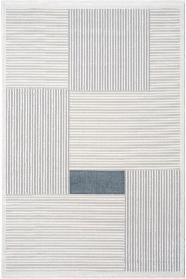 Farahan Krem Mavi  Geometrik Desenli Halı A0859A