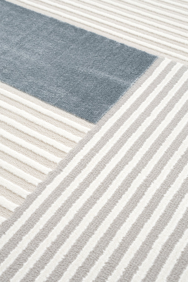 Farahan Krem Mavi  Geometrik Desenli Halı A0859A