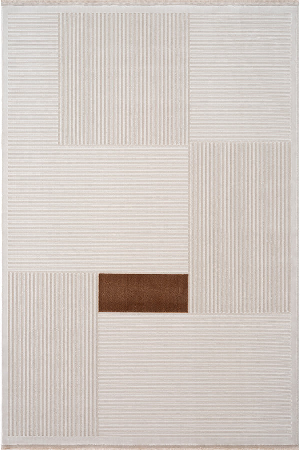 Farahan Krem Tarçın  Geometrik Desenli Halı A0859A