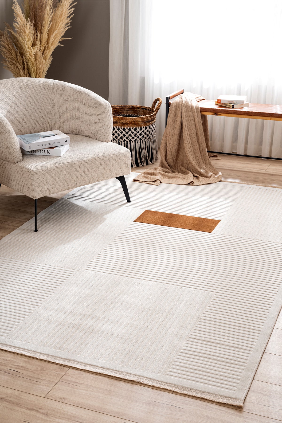 Farahan Krem Tarçın Geometrik Tozumaz Salon Koridor Balkon Teras Bahçe Oturma Odası Halısı A0859A