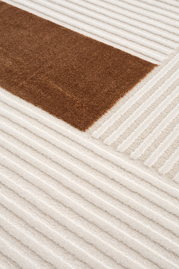 Farahan Krem Tarçın  Geometrik Desenli Halı A0859A