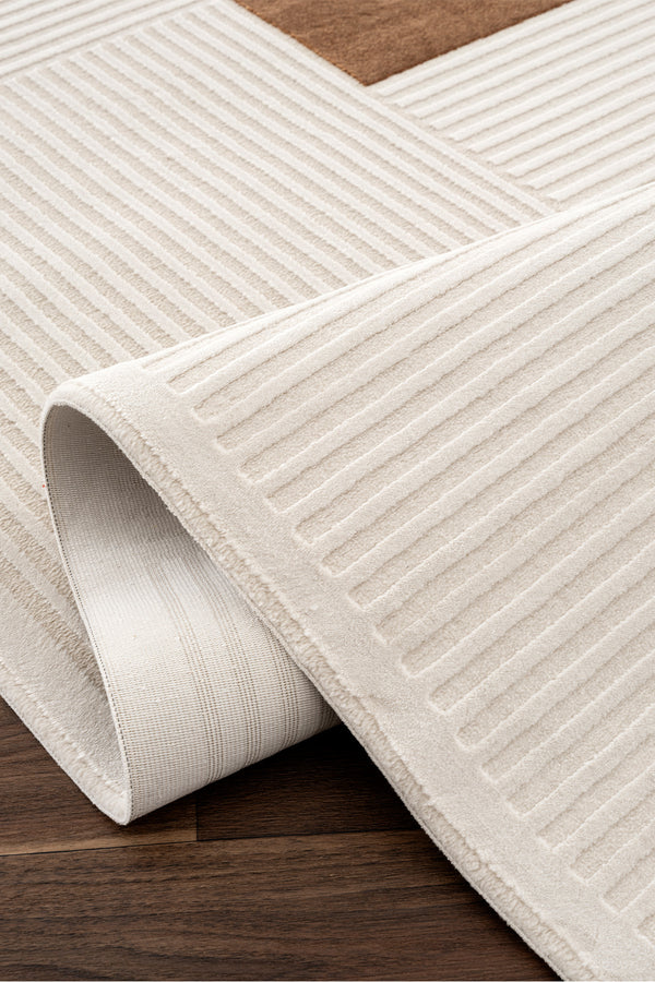 Farahan Krem Tarçın  Geometrik Desenli Halı A0859A