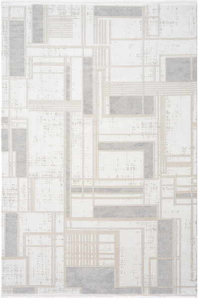 Farahan Gri Bej Geometrik Desenli Halı A0860A