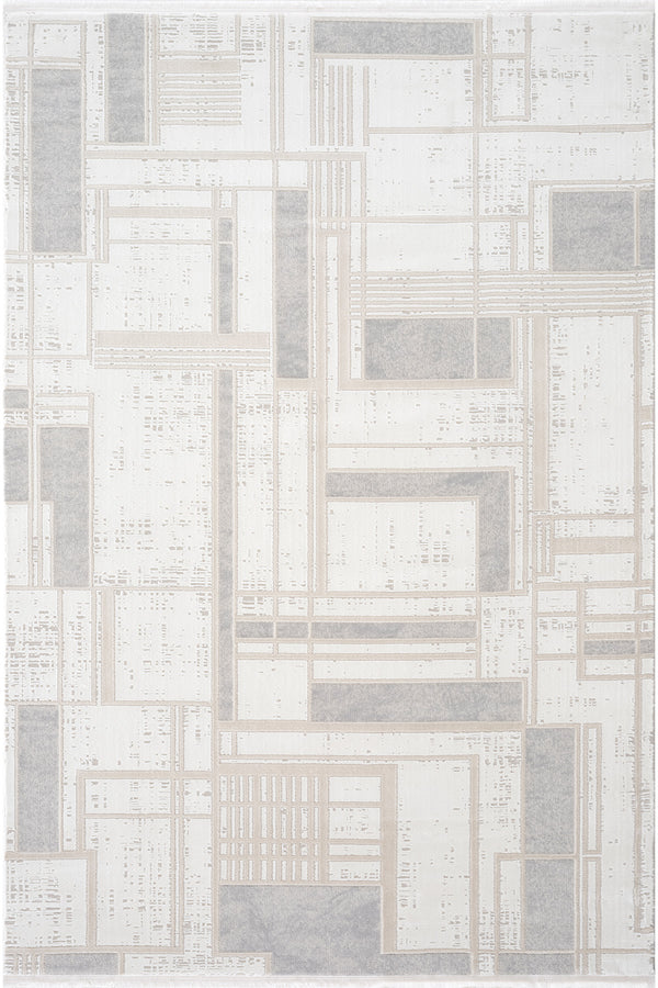 Farahan Gri Bej Geometrik Desenli Halı A0860A