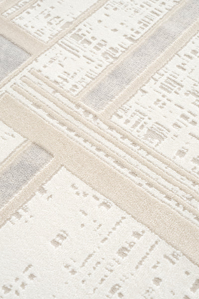 Farahan Gri Bej Geometrik Desenli Halı A0860A