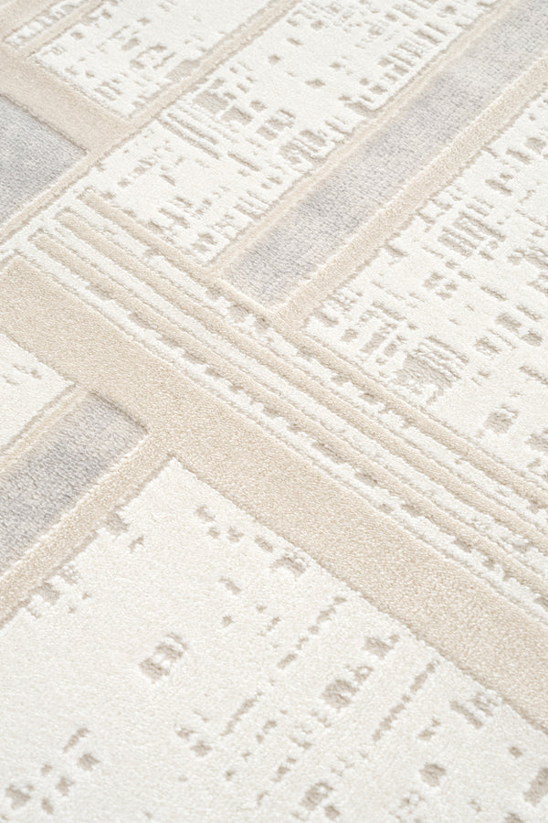 Farahan Gri Bej Geometrik Desenli Halı A0860A