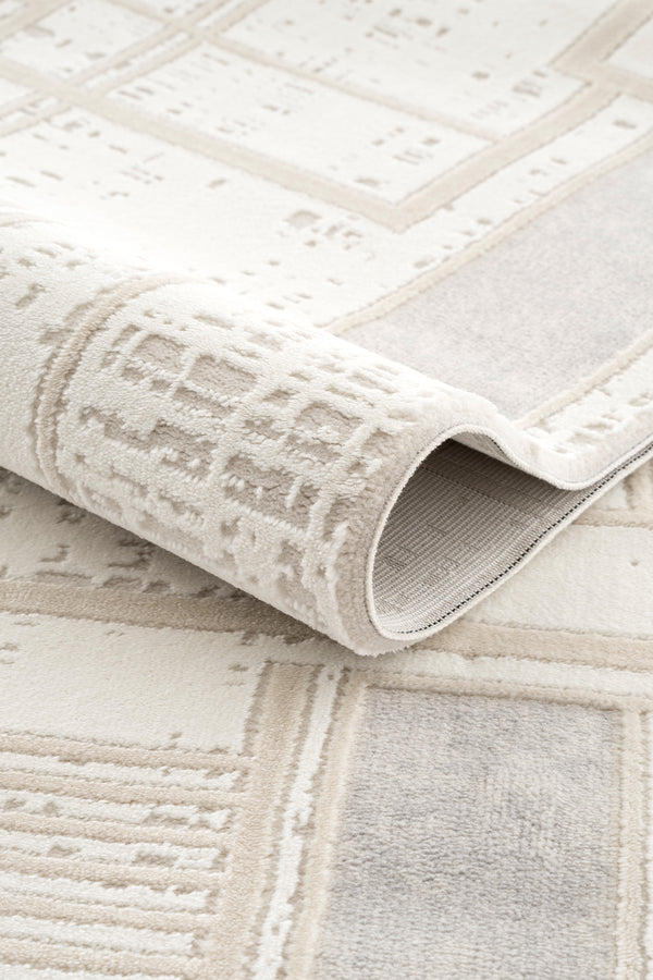 Farahan Gri Bej Geometrik Desenli Halı A0860A