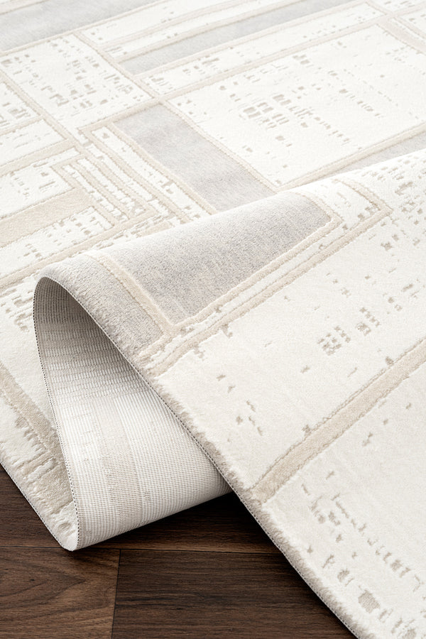 Farahan Gri Bej Geometrik Desenli Halı A0860A