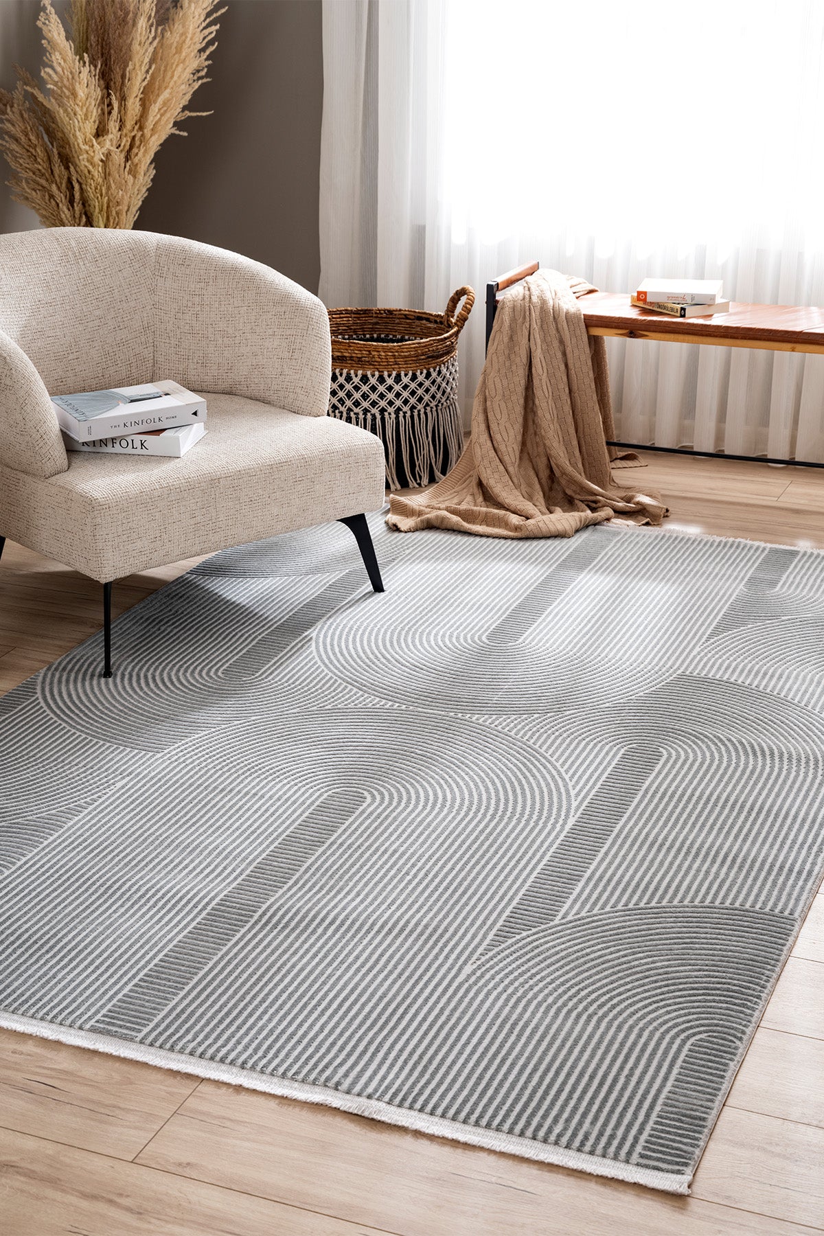 Farahan Gri Geometrik Tozumaz Salon Koridor Balkon Teras Bahçe Oturma Odası Halısı A0861A