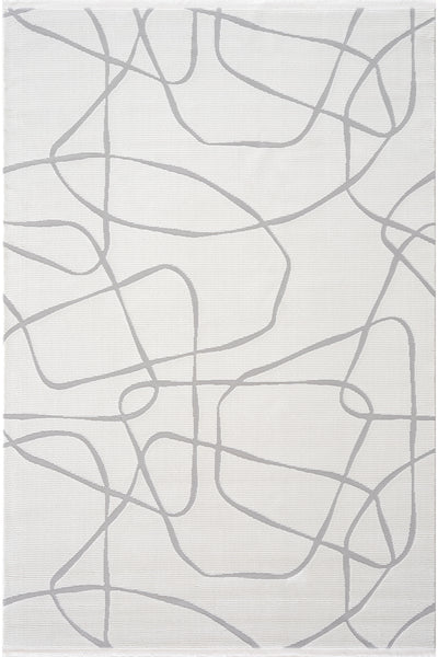 Farahan Krem Gri  Geometrik Desenli Halı A0858A