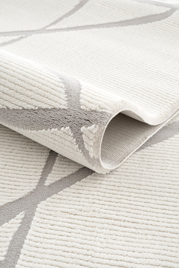 Farahan Krem Gri  Geometrik Desenli Halı A0858A