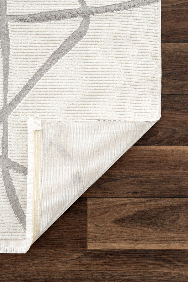 Farahan Krem Gri  Geometrik Desenli Halı A0858A