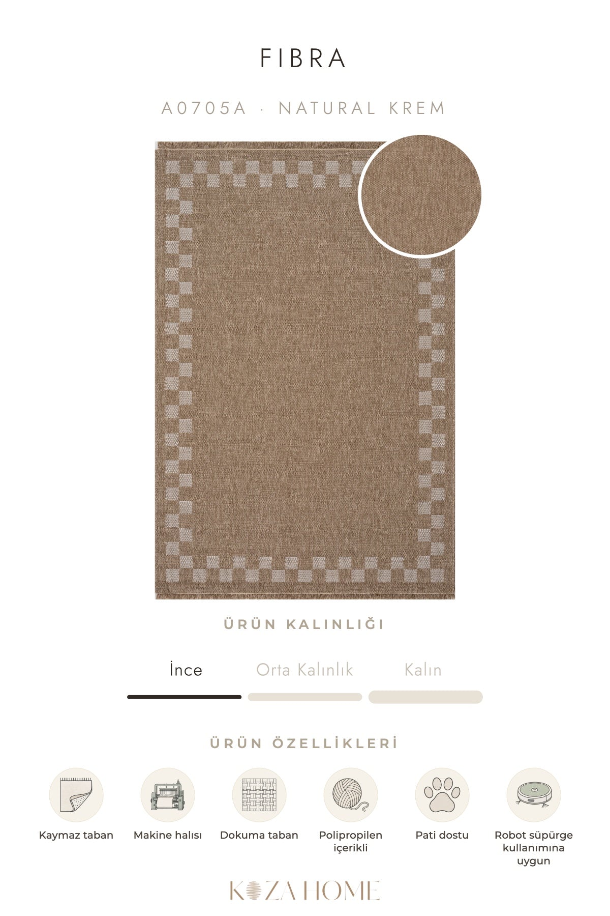 Fibra Natural Krem Doğal Dokulu Halı A0705A