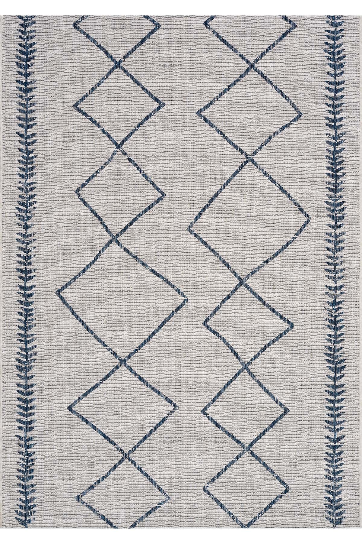 Fresco Ekru Lacivert İskandinav Jüt Yıkanabilir Halı Kilim Balkon Teras Salon Koridor Halısı 22563A